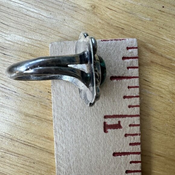 VTG Native American Old Pawn Ring Size 7 Sterling Silver Turquoise Floral 6.3g - Picture 9 of 10